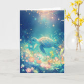 Schildpad reis door een levendige onderzeese tuin kaart (Gele Bloem)