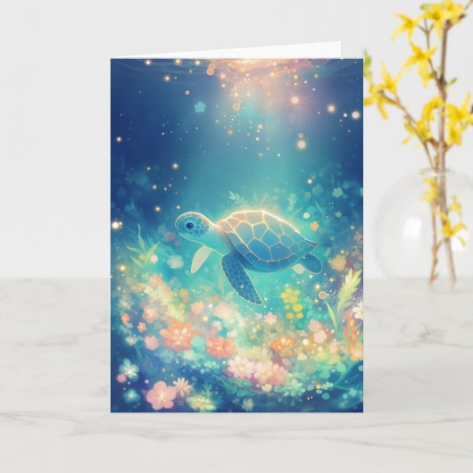 Schildpad reis door een levendige onderzeese tuin kaart (Gele Bloem)