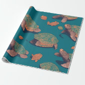 Schildpad Retro Kleurrijk Gepersonaliseerd Patroon Cadeaupapier (Uitgerold)