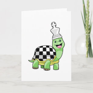Schildpad schaakt met schaakbord en Koning Kaart