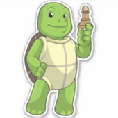 Schildpad Schaakt Met Schaakstuk Pion Sticker (Voorkant)