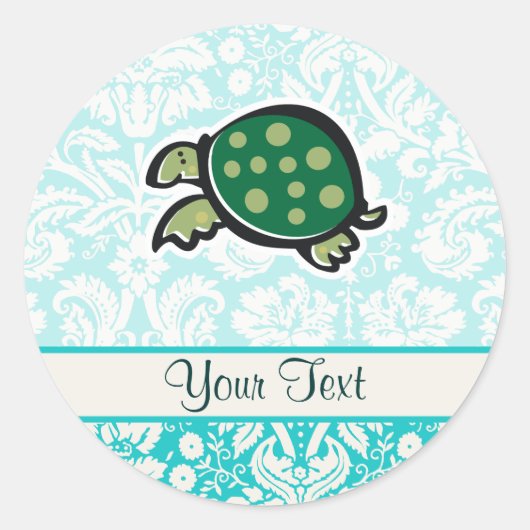 Schildpad; Schattig Ronde Sticker (Voorkant)