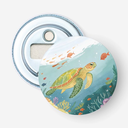 Schildpad schilderen button flesopener (Voorkant)
