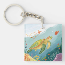 Schildpad schilderen sleutelhanger
