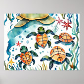 schildpad schilderij kleine schattige zeewier zees poster (Voorkant)