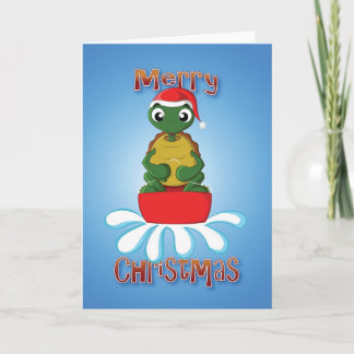 schildpad - slee - vrolijke Kerstmis Feestdagen Kaart