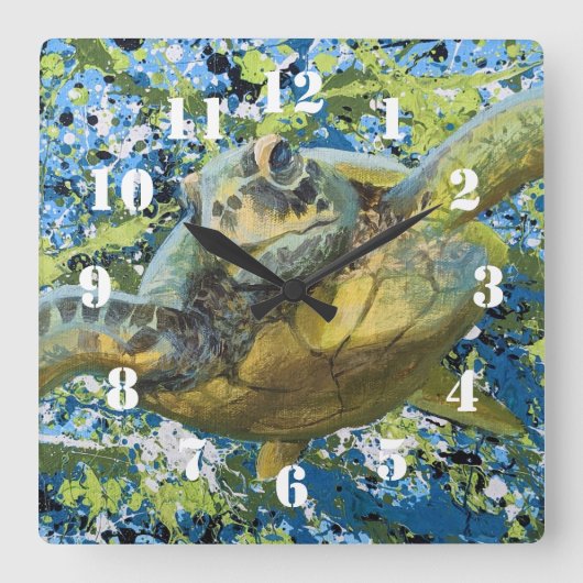 Schildpad Spat Kunst Vierkante Klok (Voorkant)