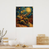 Schildpad spelen gitaar buitenshuis Poster (Keuken)
