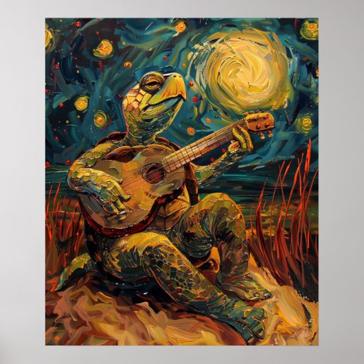 Schildpad spelen gitaar buitenshuis Poster (Voorkant)