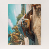 Schildpad Strand Zand Tropische Palm Trees Oceaan  Legpuzzel (Verticaal)