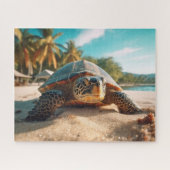 Schildpad Strand Zand Tropische Palm Trees Oceaan  Legpuzzel (Horizontaal)