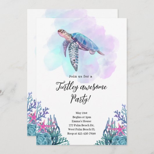 Schildpad Super Feest Uitnodiging (Voorkant / Achterkant)