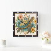 Schildpad Surfboard Beach Life Vierkante Klok (Huis)