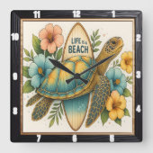 Schildpad Surfboard Beach Life Vierkante Klok (Voorkant)