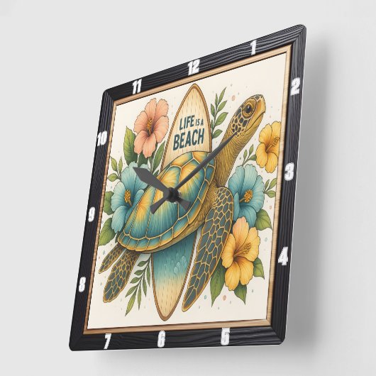 Schildpad Surfboard Beach Life Vierkante Klok (Hoek)