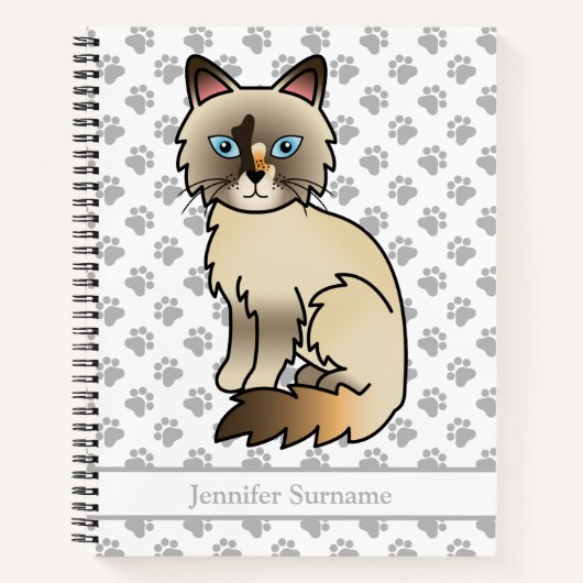 Schildpad Tabby Birmaanse / Ragdoll Kat & Aangepas Notitieboek (Voorkant)