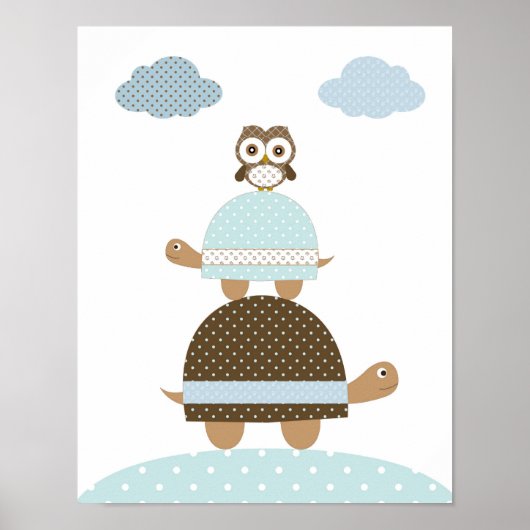 Schildpad uil baby jongen kinderkamer kunst poster (Voorkant)