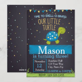 Schildpad Verjaardag Uitnodiging (blauw) (Voorkant / Achterkant)