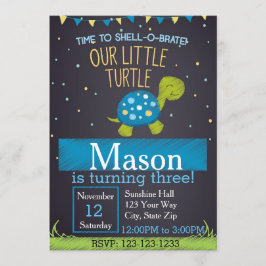 Schildpad Verjaardag Uitnodiging (blauw)