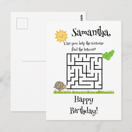 Schildpad vindt de sla, verjaardagsdoolhof ansicht briefkaart (Voorkant / Achterkant)