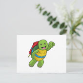 Schildpad vliegt met raket briefkaart (Staand voorkant)