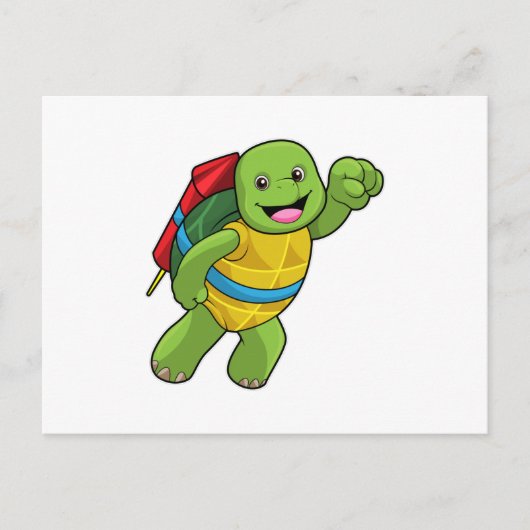 Schildpad vliegt met raket briefkaart (Voorkant)