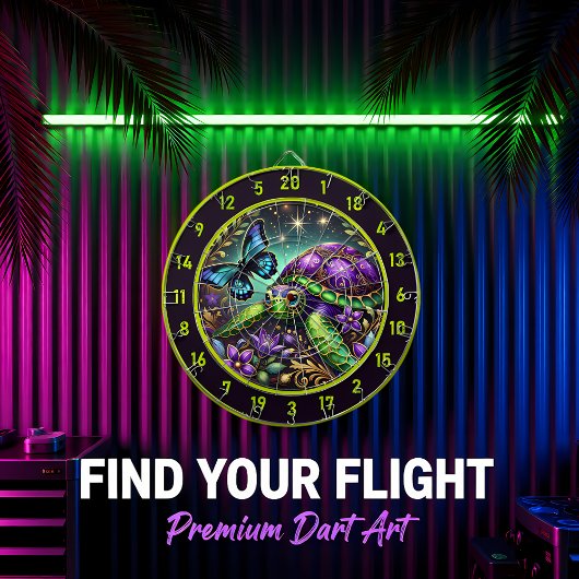  schildpad vlinder kosmische lodge kunst dartbord