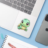 schildpad voor cartoon sticker (Laptop met iPhone)