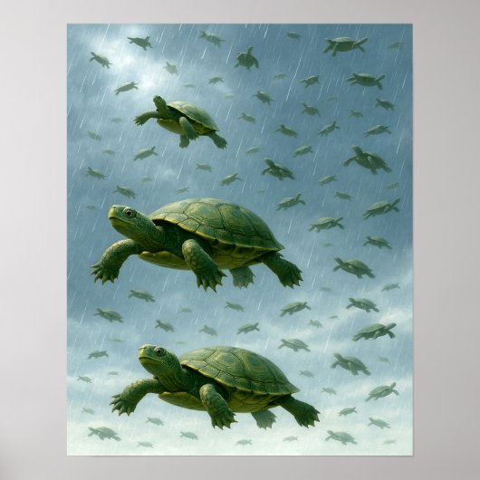 Schildpad Wall Art, Happy Turtle in the Rain Art Poster (Voorkant)