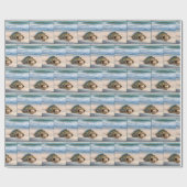 Schildpad wandelen op nat strandzand cadeaupapier (Vlak)