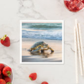 Schildpad wandelen op nat strandzand servet (Insitu)