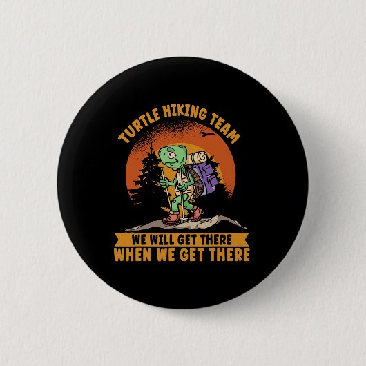 Schildpad Wandelteam. Funny Hiker Ronde Button 5,7 Cm (Voorkant)