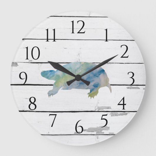 Schildpad Waterverf Shiplap Beach Rustiek Decor Gr Grote Klok (Voorkant)