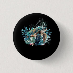 Schildpad Waterverf Zee Ocean Wildlife Animal Zee  Ronde Button 3,2 Cm