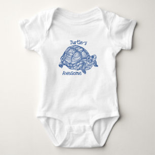 Schildpad - y Geweldige Cute Blue Tekening Romper