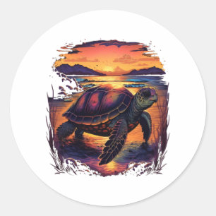 Schildpad Zee oceaan kust tropische strand zonsond Ronde Sticker