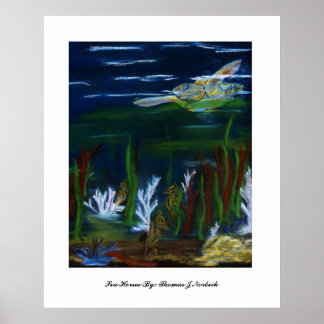 schildpad, Zee paarden door: Thomas J Norbeck Poster