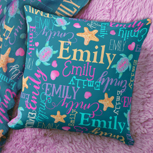 Schildpad, zeesterren en harten naam patroon kussen
