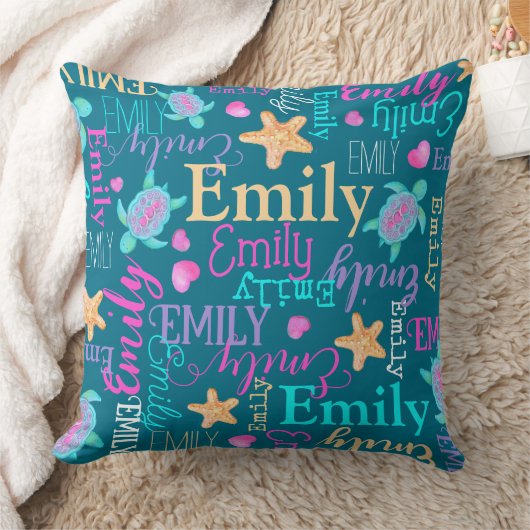 Schildpad, zeesterren en harten naam patroon kussen (Deken)