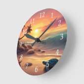 Schildpad Zeesterren Strand Sunset Design 307 Ronde Klok (Hoek)