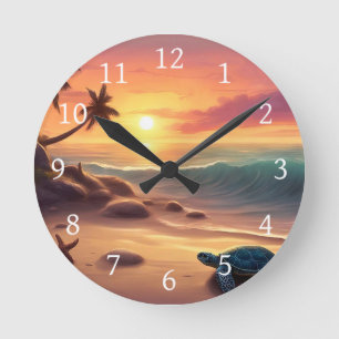 Schildpad Zeesterren Strand Sunset Design 307 Ronde Klok