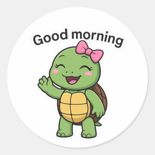 Schildpad zegt Goedemorgen Ronde Sticker (Voorkant)