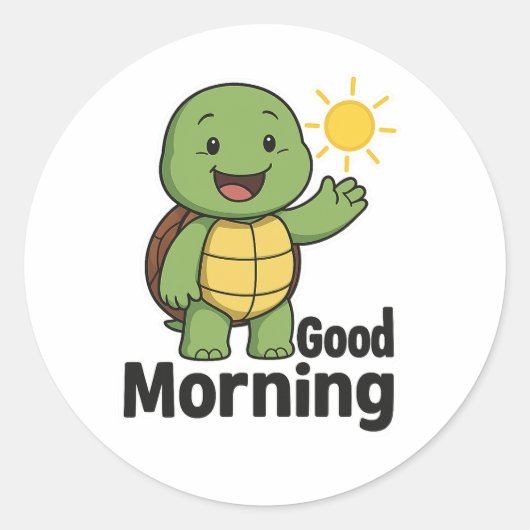 Schildpad zegt Goedemorgen Ronde Sticker (Voorkant)