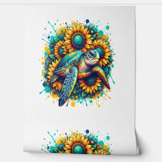 Schildpad Zonnebloem Behang