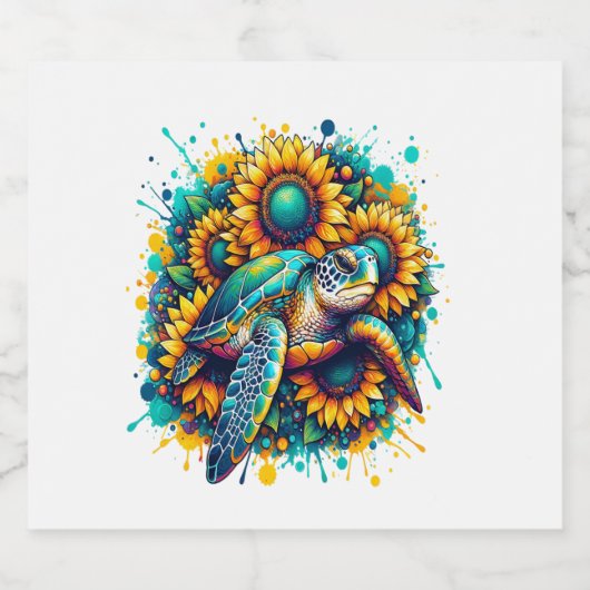 Schildpad Zonnebloem Sparkling Wijnetiket (Enkel label)