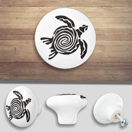 Schildpad Zwart-Wit Silhouet Keramische Knop