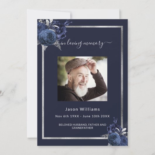 Schildpadblauw-bloemenzilverbegrafeningsprogramma Kaart (Achterkant)