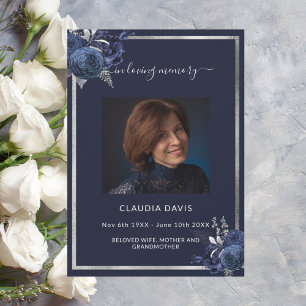 Schildpadblauw-bloemenzilverbegrafeningsprogramma Notitiekaartje