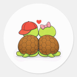Schildpadden delen een moment van vreugde ronde sticker