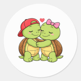 Schildpadden delen een zoete omhelzing ronde sticker